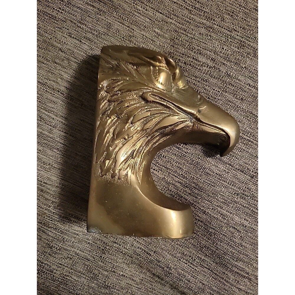 Vintage Brass Eagle Head Bust Bookend Door Stopper 5" Tall